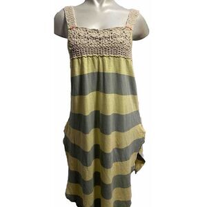 Free People Luca Crochet Stripe Dress Sz Small Tank‎ Top Tunic Combo Cottagecore